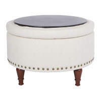 OSP Home Furnishings ALL-L32 Alloway Storage Ottoman in Linen Fabric with Antique Bronze Nailheads